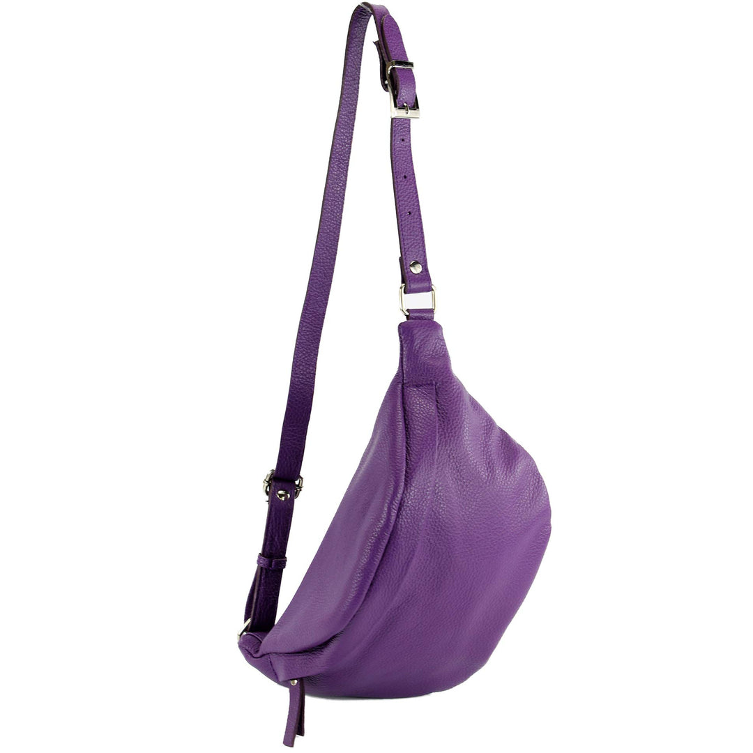 modamoda de - T77 - ital. Hüfttasche Bauchtasche Brusttasche Large aus weichem Leder, Farbe:Purple L