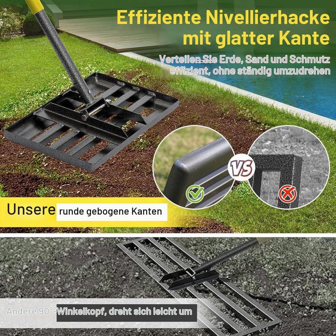 Rasenrakel, 43x25cm Profi Rasenrakel Lasercut Rakel mit Verstellbarem Griff - Verstärkte Schweissnäh
