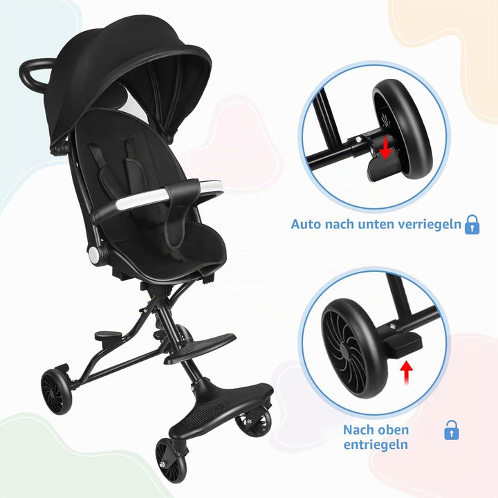 OHMG Kinderwagen für Babys, ultraleicht, kompakt, faltbar, von Geburt bis 25 kg, mit Trolley-System,