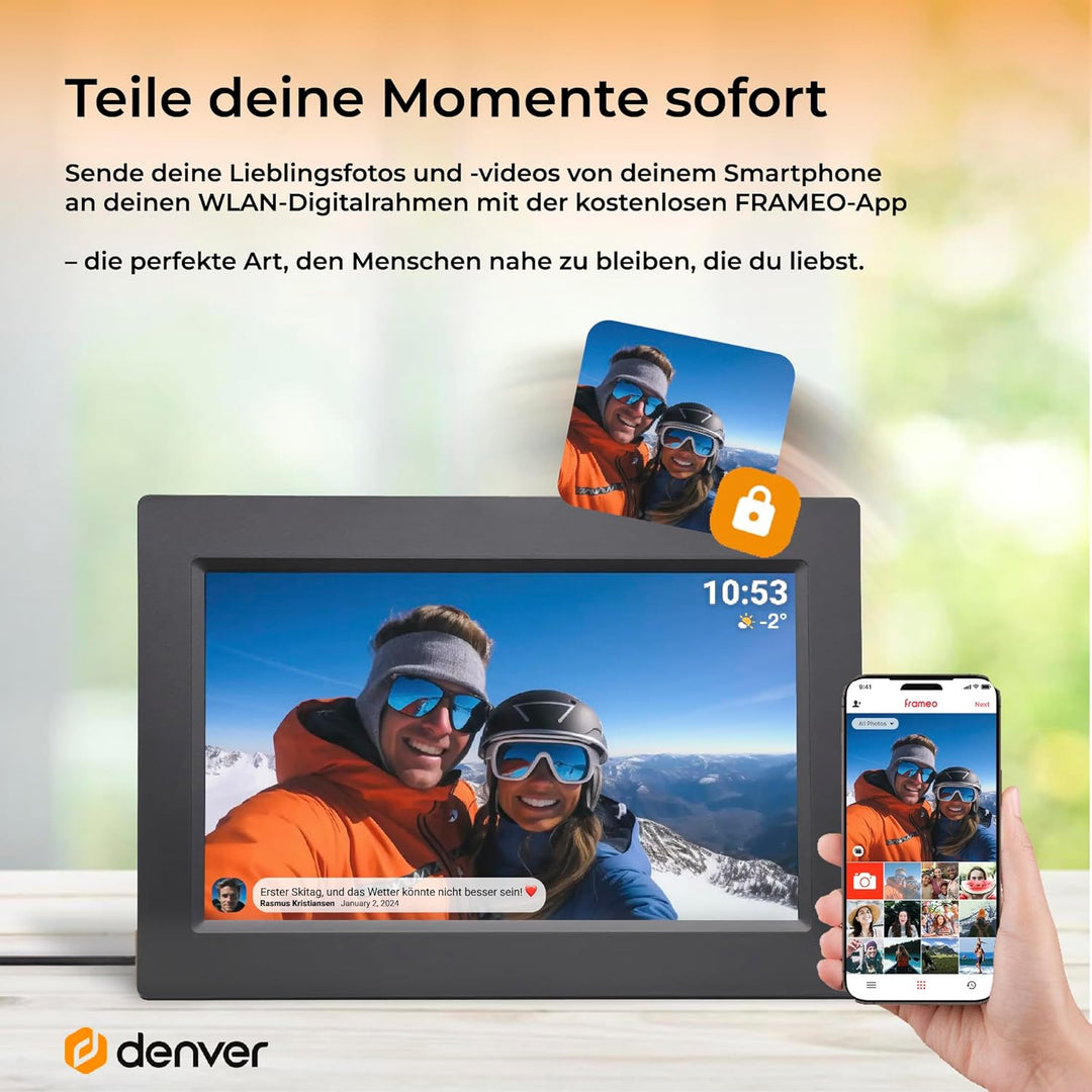 Denver Digitaler Bilderrahmen PFF-1015B, 10,1 Zoll, Schwarzb