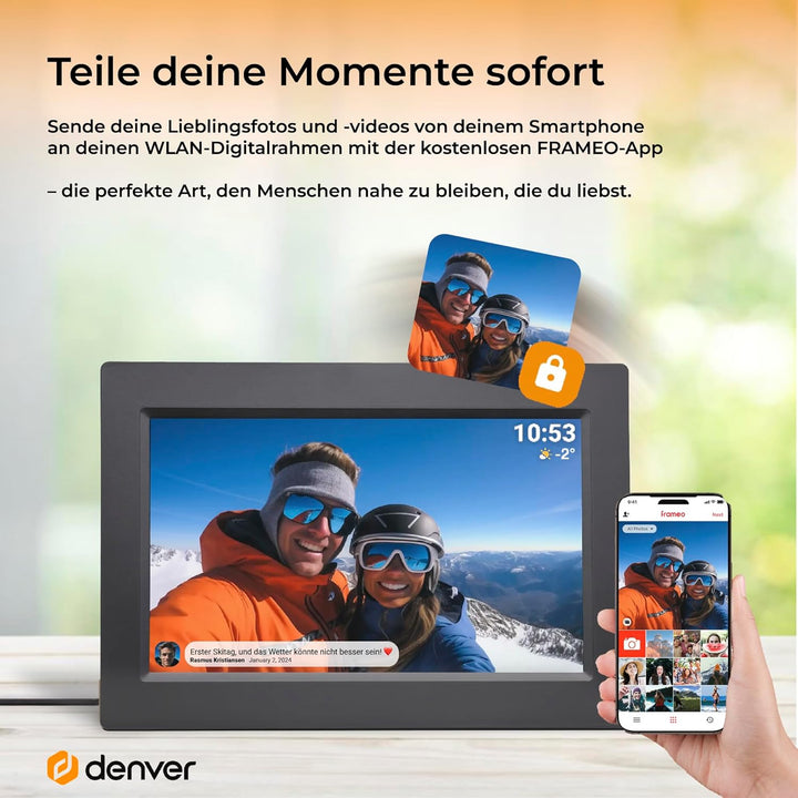 Denver Digitaler Bilderrahmen PFF-1015B, 10,1 Zoll, Schwarzb