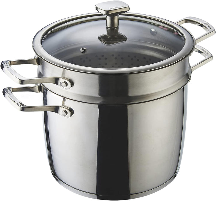 Moneta Accordo Kombi-Kochtopf 24 cm mit Deckel und Doppelkorb, Edelstahl für jedes Herd