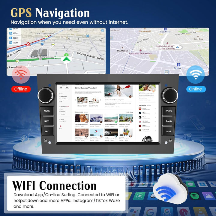 Hikity 2+64G Android Autoradio für Opel Astra H/Zafira B/Corse C D Wireless Carplay Android Auto, 7
