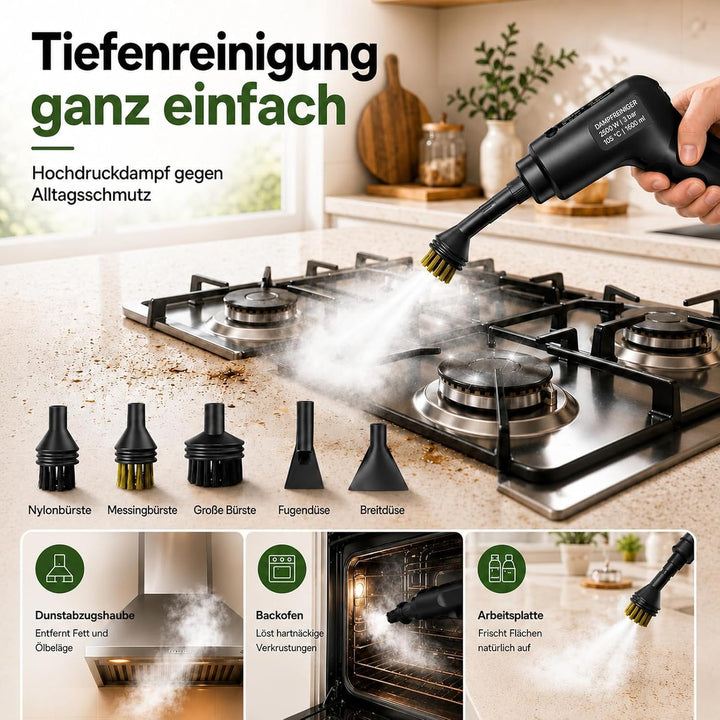 Dampfreiniger Handgerät, 2500W Handdampfreiniger mit 1,6-Liter-Wassertank, 15 Sekunden Aufheizzeit,