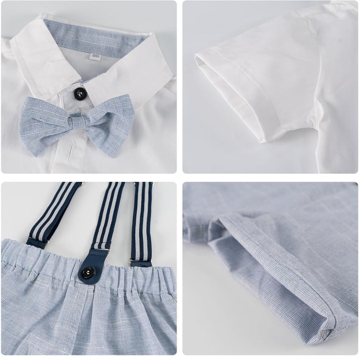 Volunboy Baby Jungen Anzug Set Bekleidung Hemd mit Fliege + Hosenträger Shorts Strampler Anzug 9-12