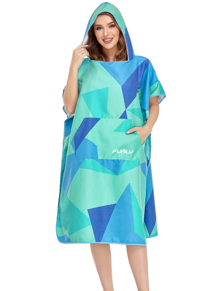 FLYILY Microfaser Surf Poncho Handtuch mit Kapuze Bademantel zum Schwimmen und Strand wechseln Einhe