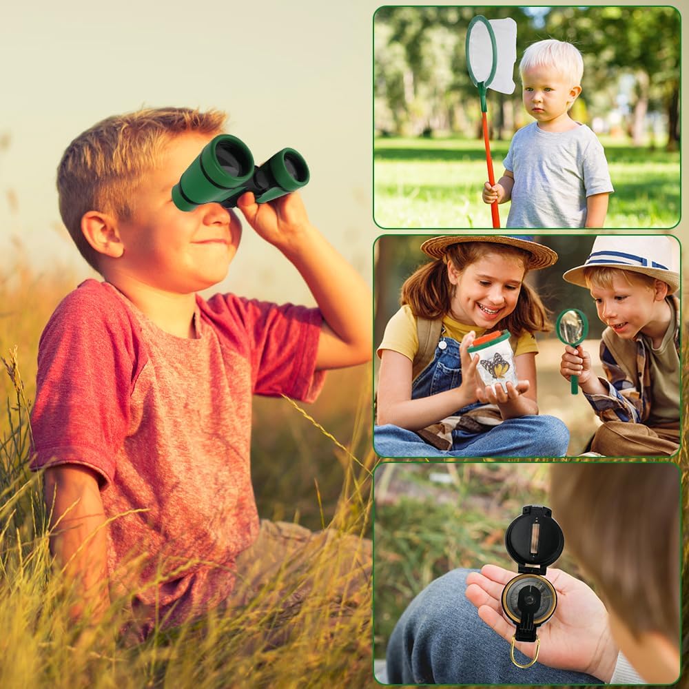 11Pcs Forscherset für Kinder, Entdecker Set für Kinder Mit Fernglas Kinder, Insektenfänger, Kompass,