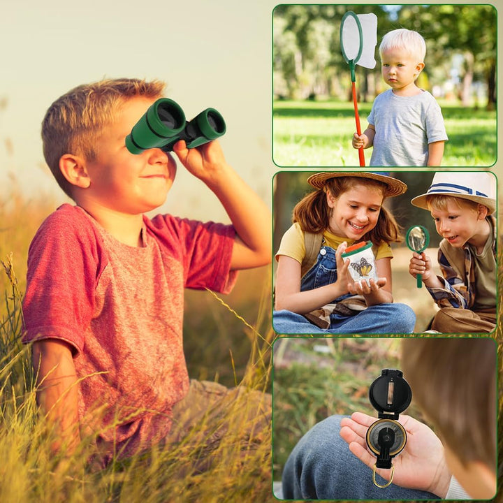 11Pcs Forscherset für Kinder, Entdecker Set für Kinder Mit Fernglas Kinder, Insektenfänger, Kompass,