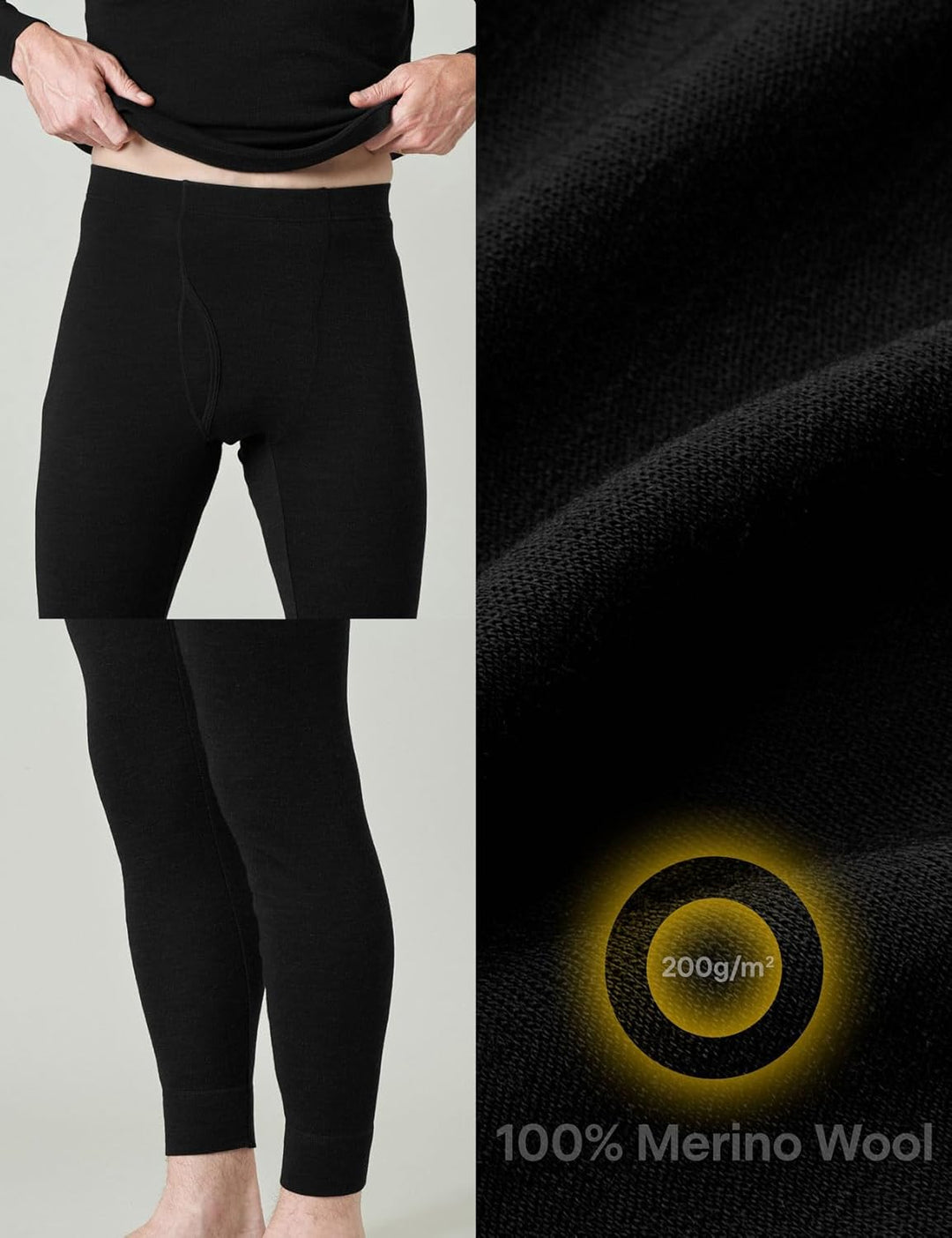 LAPASA Herren 100% Merinowolle Thermounterhosen, Premium Merino Wolle Unterhosen Thermounterwäsche (