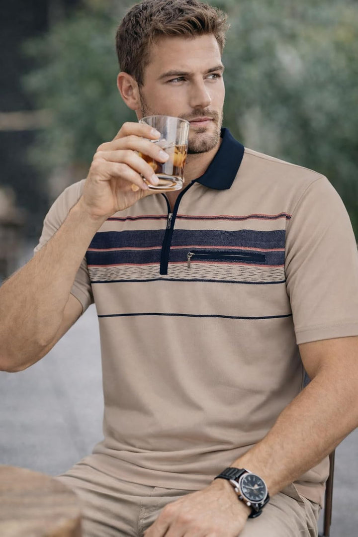Soltice Poloshirts Herren Kurzarm, Gestreifte Polohemden mit Brusttasche, Blousonshirts aus Baumwoll