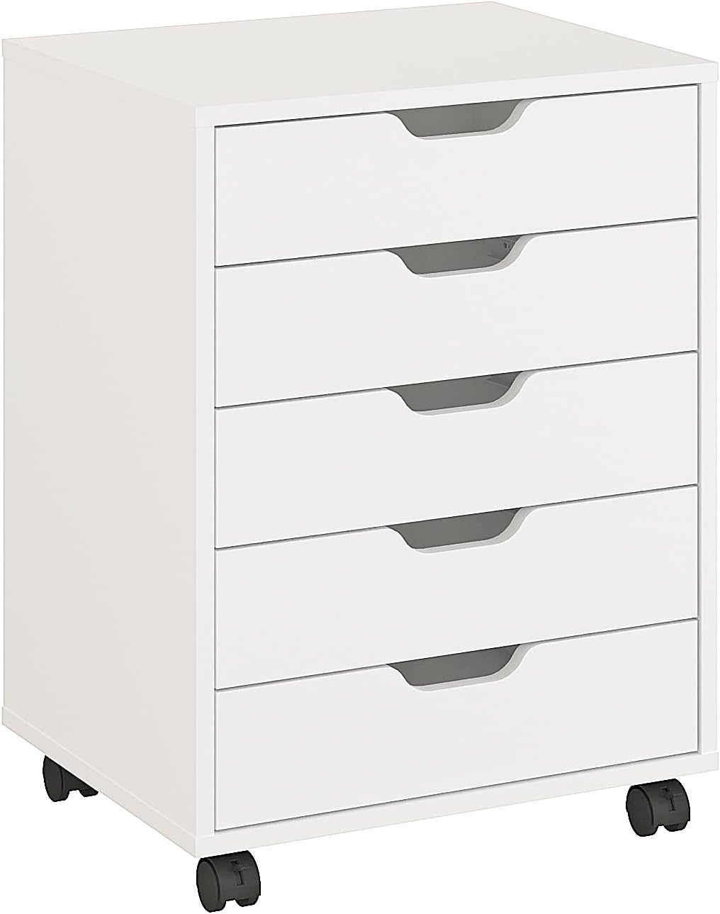 KOMTO Rollcontainer mit 5 Schubladen Weiss – Schubladenschrank, Büro Kommode, Rollschrank, Aktenschr
