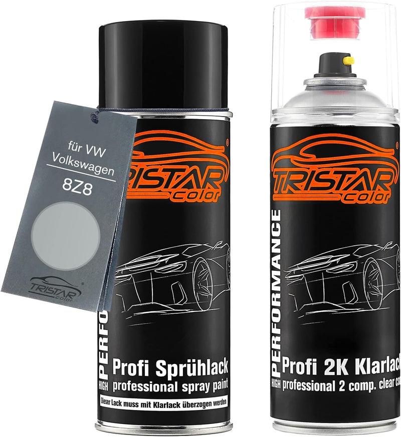 Autolack 2K Spraydosen Set für VW/Volkswagen 8Z8 Brillantsilber Metallic Basislack 2 Komponenten Kla