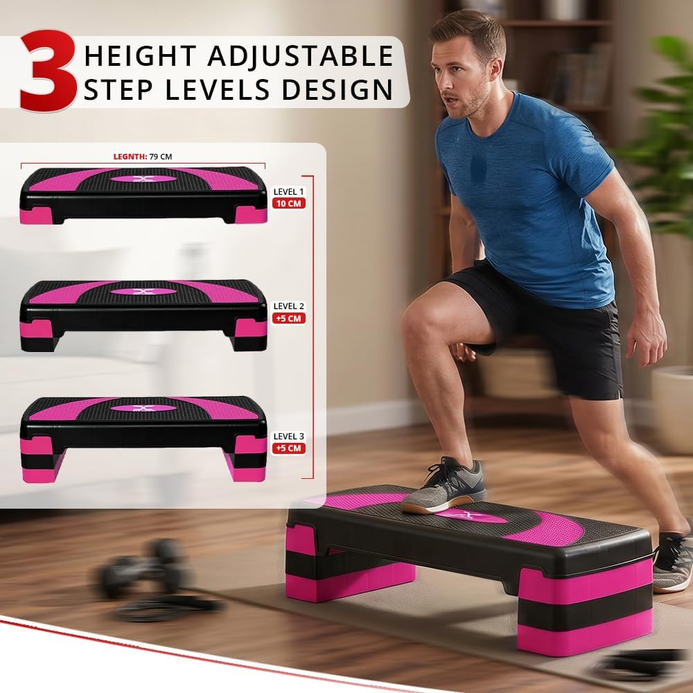 MAXSTRENGTH Aerobic-Übungs-Stepper, 3 höhenverstellbare Stufen, 10 cm, 15 cm, 20 cm, geeignet für Ca