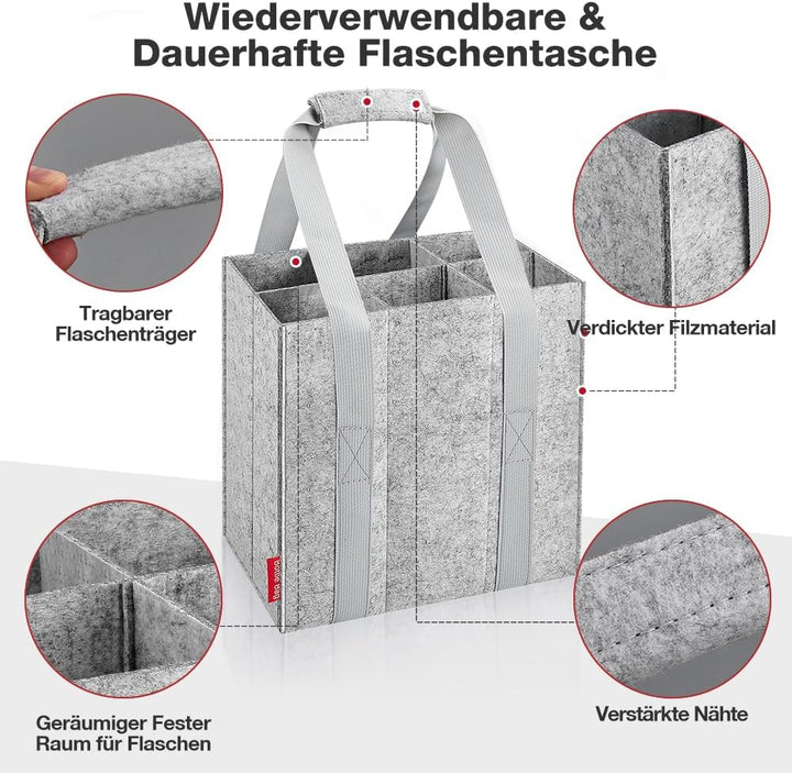 Eurhomewit Flaschentasche 6 Flaschen Flaschenträger, Filz Flaschen Tasche Wiederverwendbar Männerhan