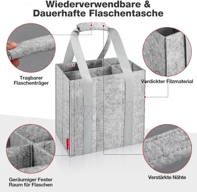 Eurhomewit Flaschentasche 6 Flaschen Flaschenträger, Filz Flaschen Tasche Wiederverwendbar Männerhan