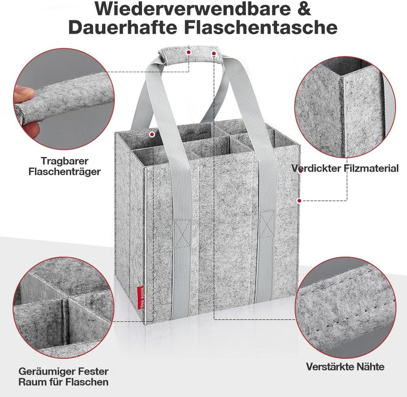 Eurhomewit Flaschentasche 6 Flaschen Flaschenträger, Filz Flaschen Tasche Wiederverwendbar Männerhan