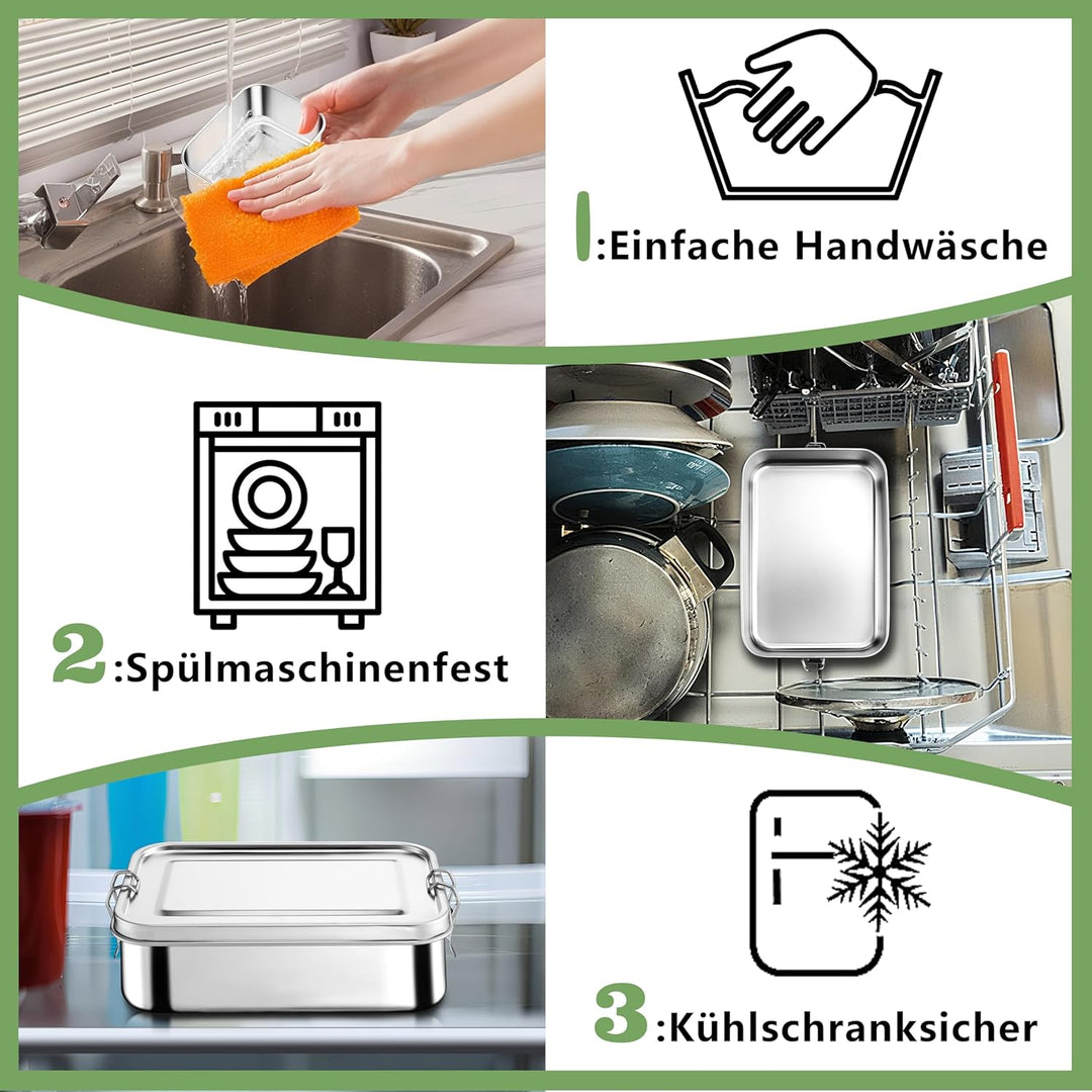 Homikit Brotdose mit Fächern, 2400ml Edelstahl Bento Box Lunchbox für Kinder & Erwachsene, Auslaufsi