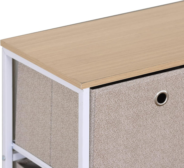 Rebecca Mobili Stoffkommode mit 5 Schubladen, niedrige Schubladen, weiss-beige, Metallrahmen, für Ba