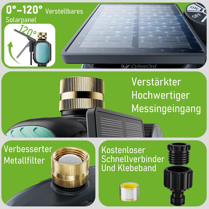 2-Zonen Solar Bewässerungscomputer, Automatische Bewässerung Wasser Zeitschaltuhr mit Solaraufladung