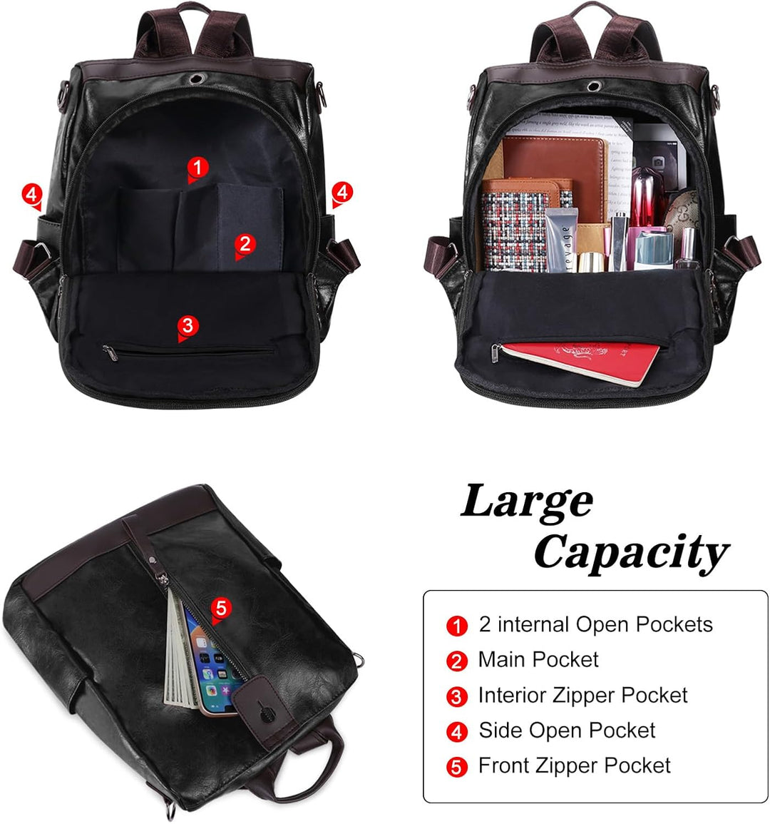 HUA ANGEL Elegant Anti Diebstahl Rucksack Damen Klein Cityrucksack Wasserdicht Leder Handtaschen Ruc