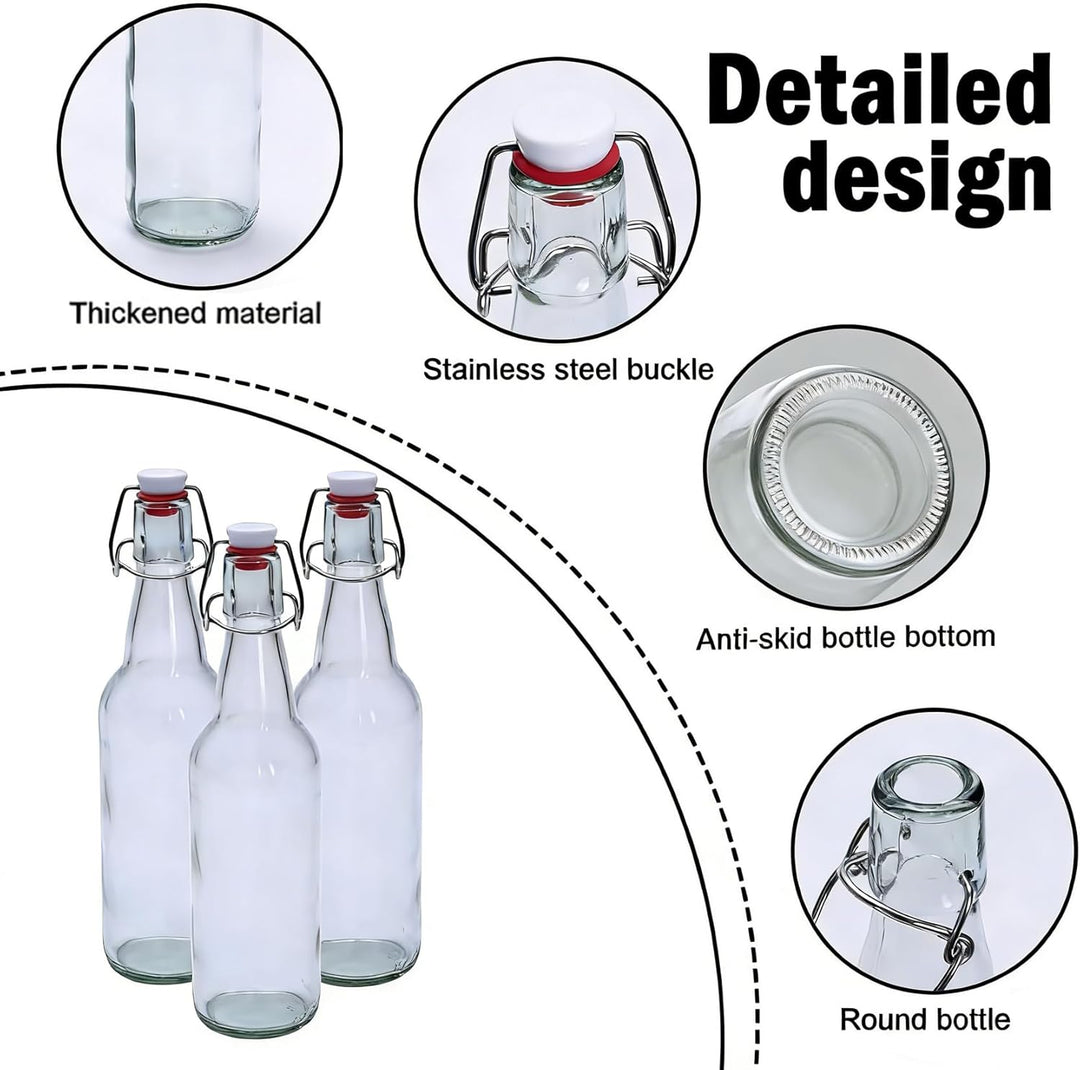 Salatdressing Shaker aus Glas 450 ml 3er Set, Dressingshaker mit Edelstahl Bügelverschluss Tropffrei