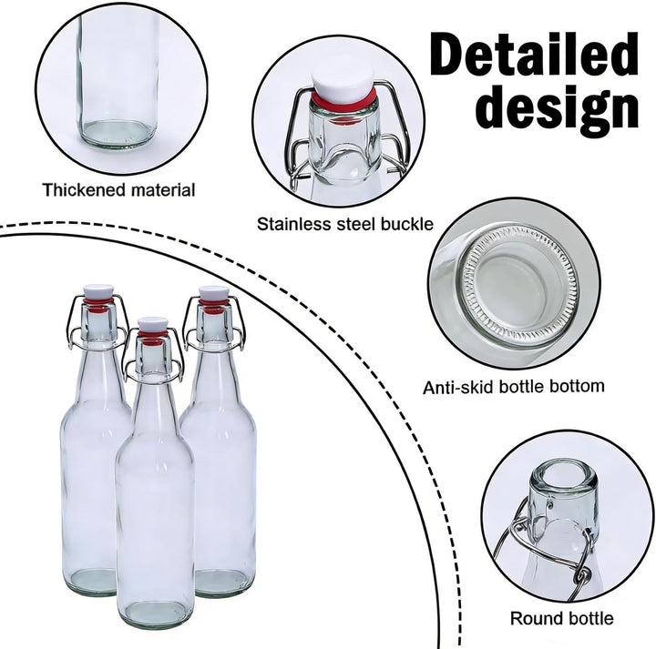Salatdressing Shaker aus Glas 450 ml 3er Set, Dressingshaker mit Edelstahl Bügelverschluss Tropffrei