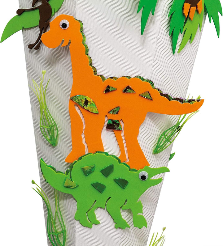 ROTH Schultüten-Bastelset Dino 68cm 6-eckig Rot(h)-Spitze Kreppverschluss, Dino