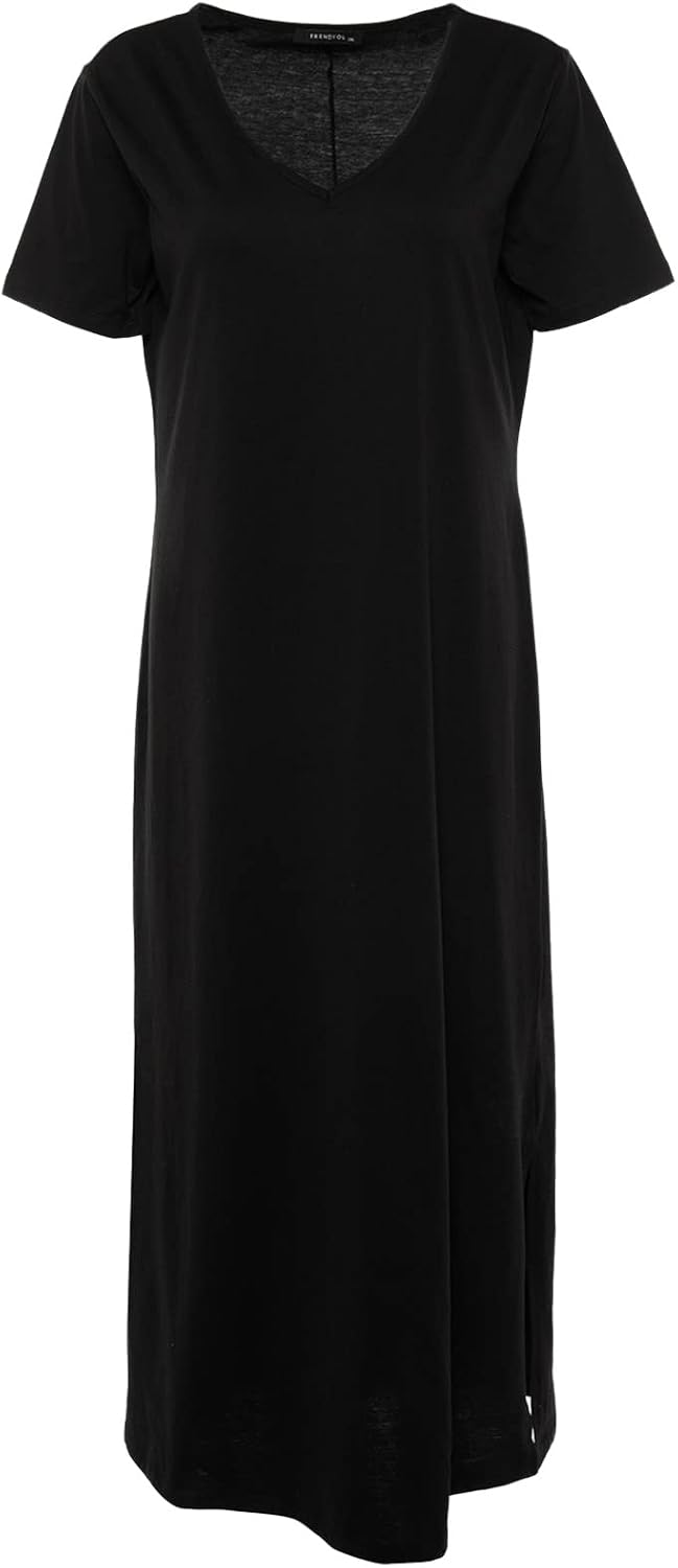 Trendyol Damen Midi-Jersey, Normale Passform, Gestrickt, Übergrösse Kleid, XXL Große Grö&#