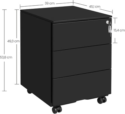 SONGMICS Rollcontainer, Metallschrank, mobiler Aktenschrank, Druckertisch, abschliessbar, 3 Schublad