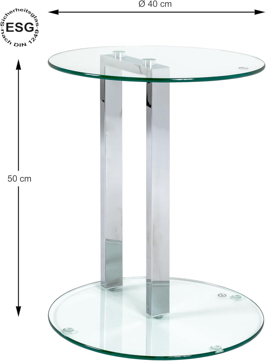 HAKU Beistelltisch Chrom, Metall, Sicherheitsglas 8 mm - Masse: H 50 x Ø 40 cm, Style: Modern H 50 x