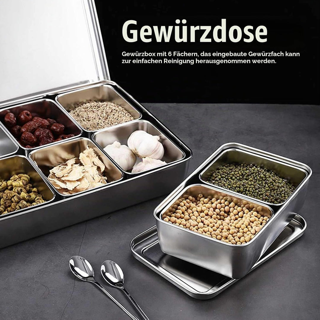 Hapivida Zutatenbehälter Pizza Edelstahl 343 x 299 x 68 mm 6 Gitter Gewürzbox Beilagenbehälter Gewür