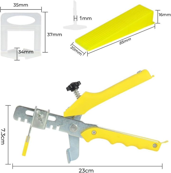 Fliesen Nivelliersystem 1 mm, 300 Zuglaschen 100 Keile und Zange Verlegehilfe Set für Wand, Fliesenv