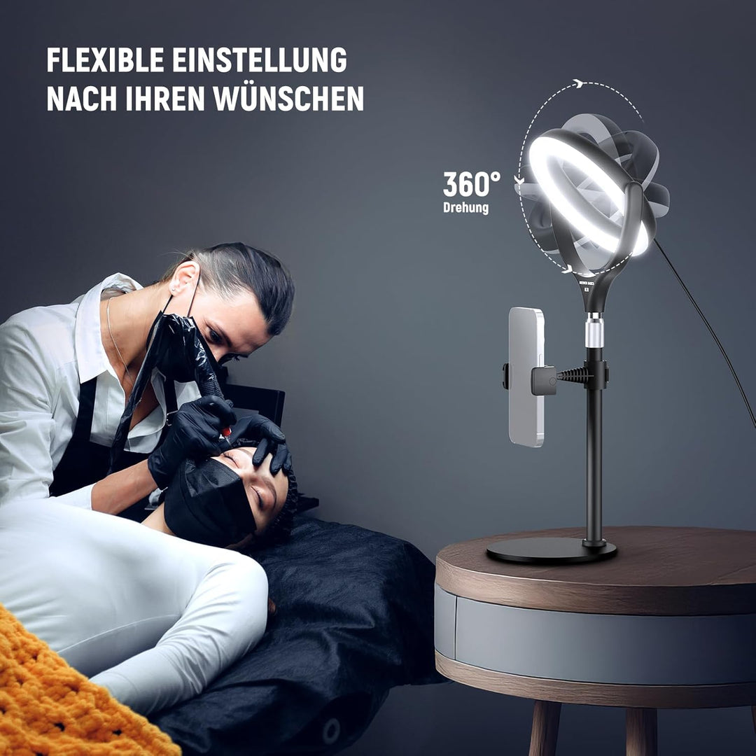NEEWER Basics 7" Tisch Ringlicht mit Ständer/Handyhalterung kompatibel mit iPhone, 10W CRI95+ zweifa