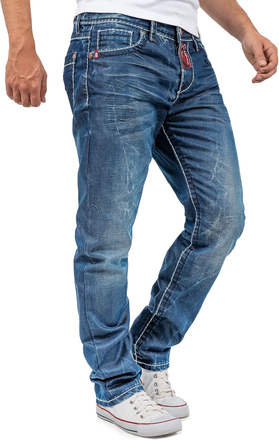 Cipo & Baxx Herren Jeans – Regular Fit Denim Hose für Männer, Destroyed und Used Look, Bikerstyle, C