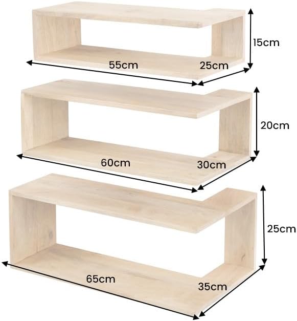 Riess Ambiente Massives 3er Set Wandregale SURREAL - 65 cm - Natur Aussenecke Mangoholz Massivholz R