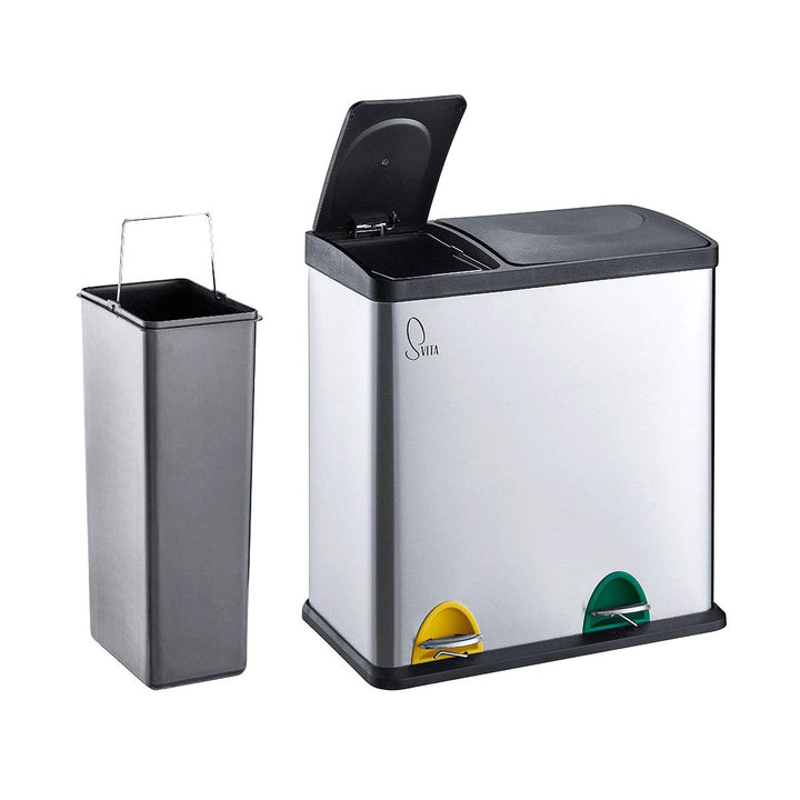 SVITA TC2Combo35 Edelstahl Mülleimer 35Liter Silber kombiniert 12L+23L doppelt Abfalleimer Küchen-Ei