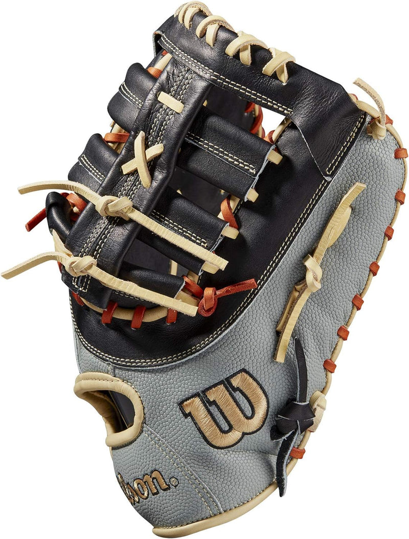 WILSON A2000 Baseball-Handschuh-Serie Linke Hand Wurf First Base SuperSkin Handschuh, 31,8 cm, Grau/