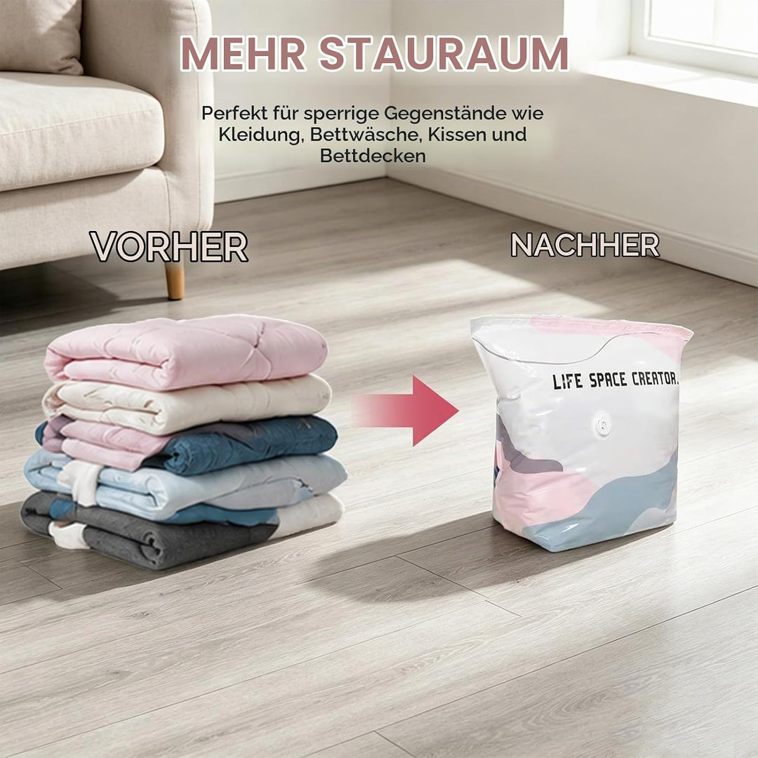 No‑Pump Vacuum Storage Bags, 4 Stücks Vakuumbeutel Ohne Pumpe, Vakuum-Aufbewahrungsbeutel Ohne Pumpe