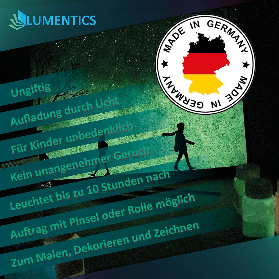 LUMENTICS Premium Leuchtfarbe Grün 100g - Im Dunkeln leuchtende Farbe, Helle Nachleuchtfarbe, Selbst