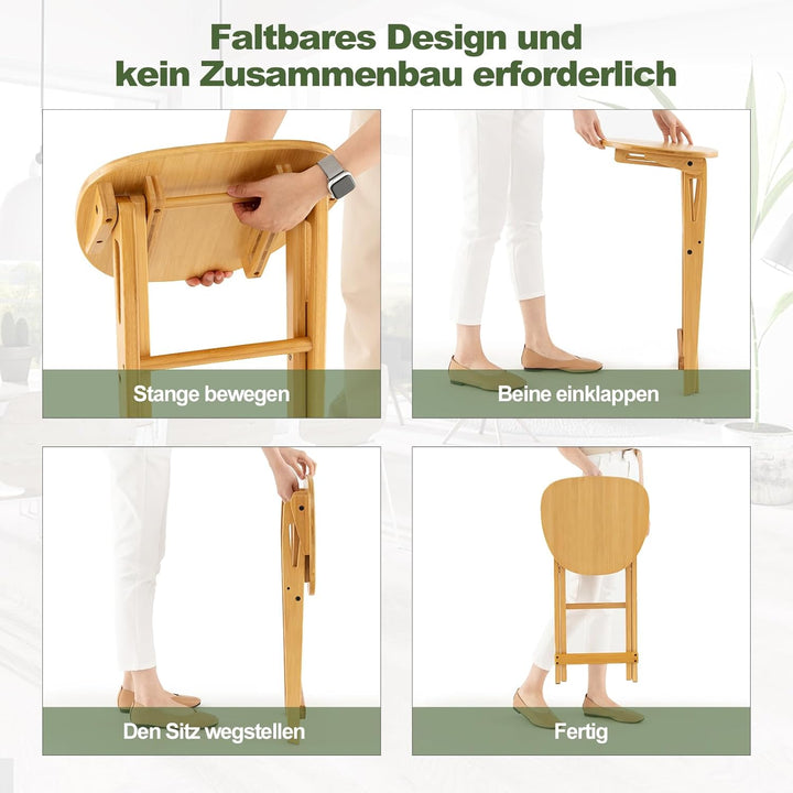 COSTWAY 2er Set Barhocker Klappbar, Barstuhl Bambus mit Fussstütze, Küchenstuhl Sitzhöhe 61 cm, Tres