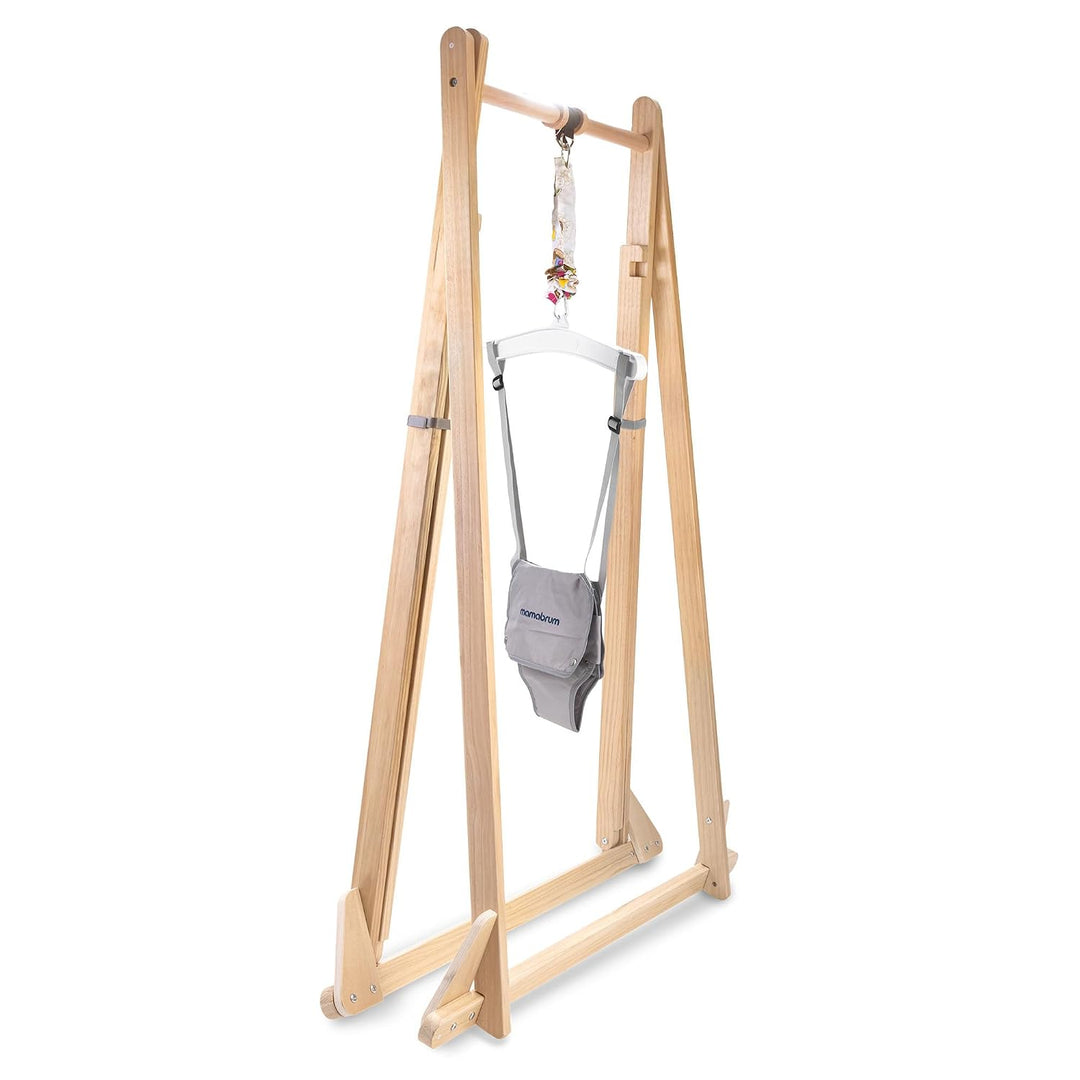 Mamabrum Baby Jumper aus Holz mit verstellbarem Sitz, Holzgestell, Baumwolle und Polyester, Naturfar