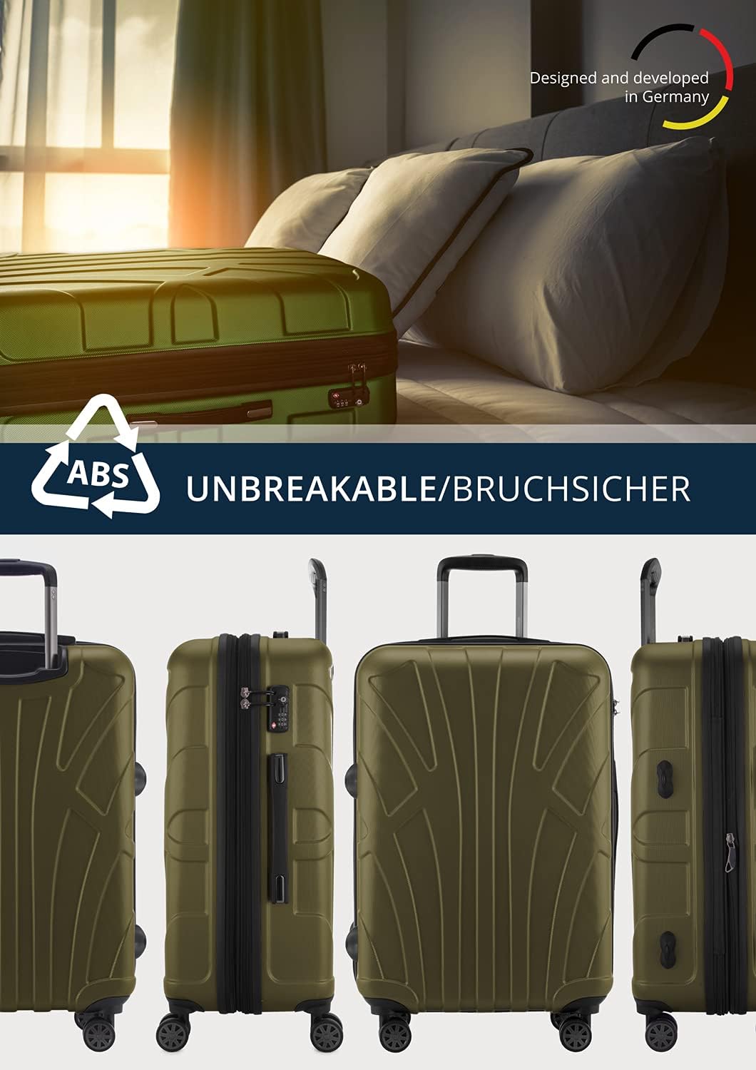 suitline Hartschalen-Koffer Koffer Trolley Rollkoffer Reisekoffer, TSA, 66 cm, ca. 58 Liter, 100% AB