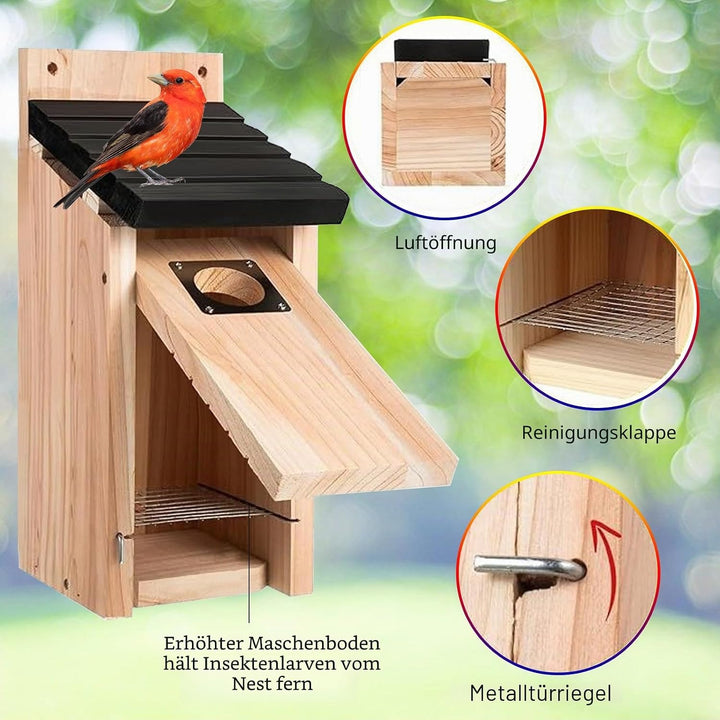 Nistkasten für Vögel für Draussen Wetterfest, Hölzernes Vogelhaus zum Aufhängen mit Raubvogel-Schutz