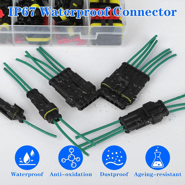 KOMABLEN 808Pcs kfz Stecker, Kabel Steckverbinder 250V, IP67 Wasserdicht Steckverbindung kfz Steckve
