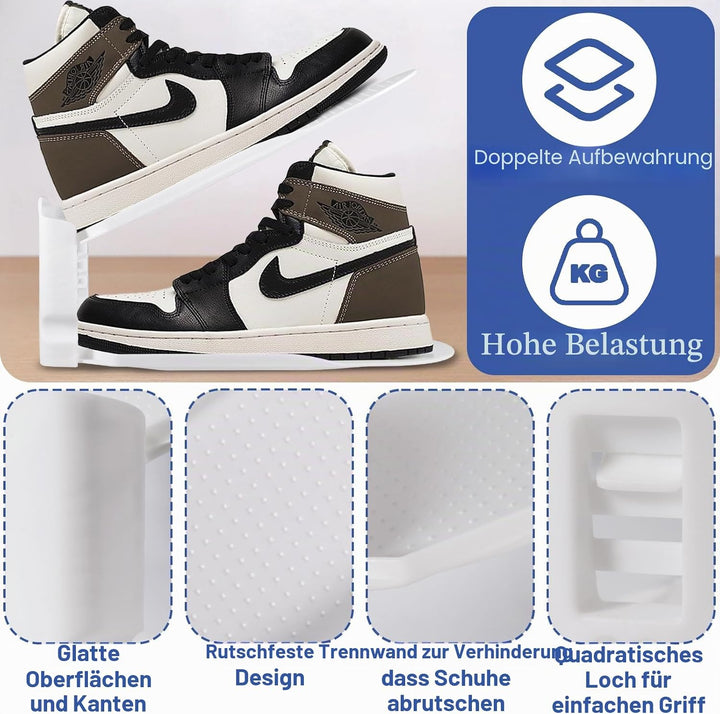 10 Stück Einstellbare Schuhregale, Schuhstapler/Schuhhalter Set, 3 höhenverstellbar, Platzsparend, r