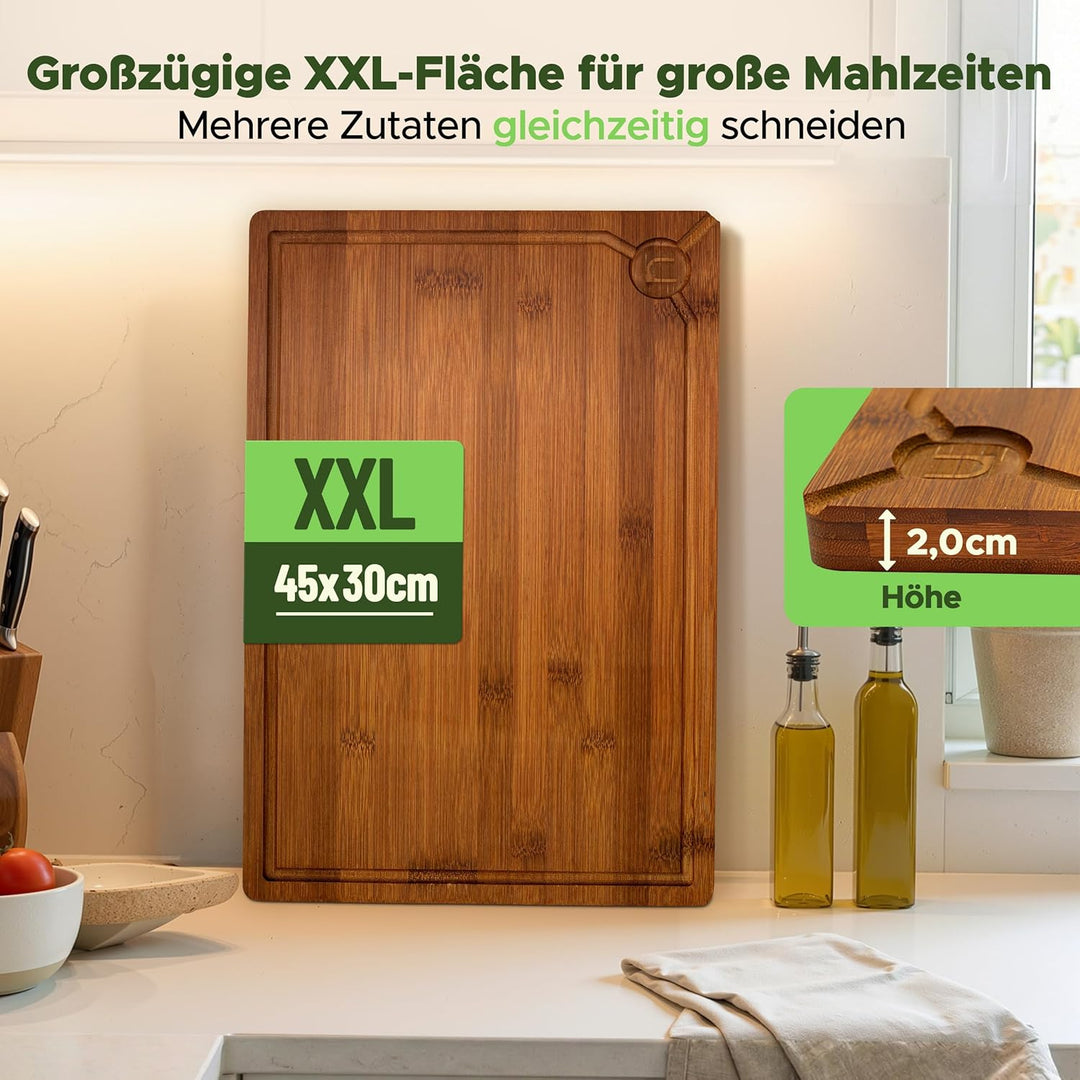 naturlik XXL Schneidebrett Karbonisiert 45x30cm - Grosses Bambus Holzschneidebrett mit Saftrille & G