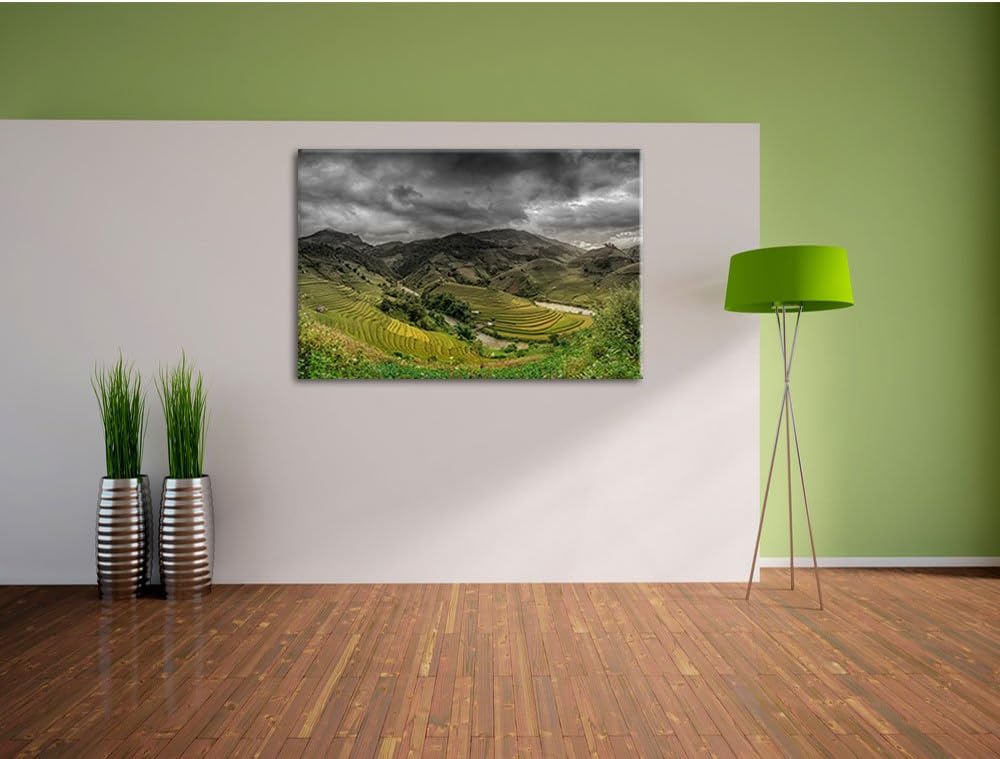 Pixxprint eine Berg Farm in Asien als Leinwandbild/Grösse: 100x70 cm/Wandbild/Kunstdruck/fertig besp