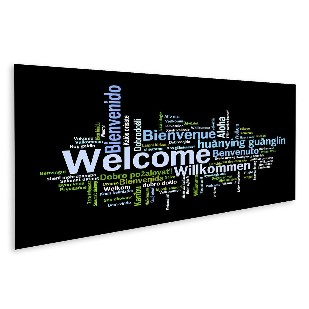 islandburner Bild auf Leinwand Willkommen Welcome Verschiedenen Sprachen Worten Eingangsbereich Haus