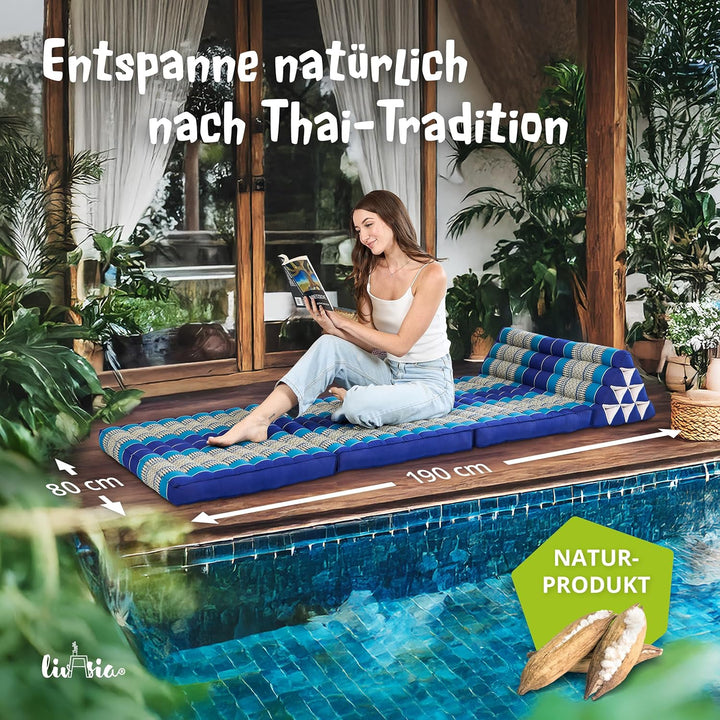 livasia Thaikissen 3 Auflagen für Paare XXL - 190x80x8cm - Dreieckskissen Klappmatratze, extrabreit