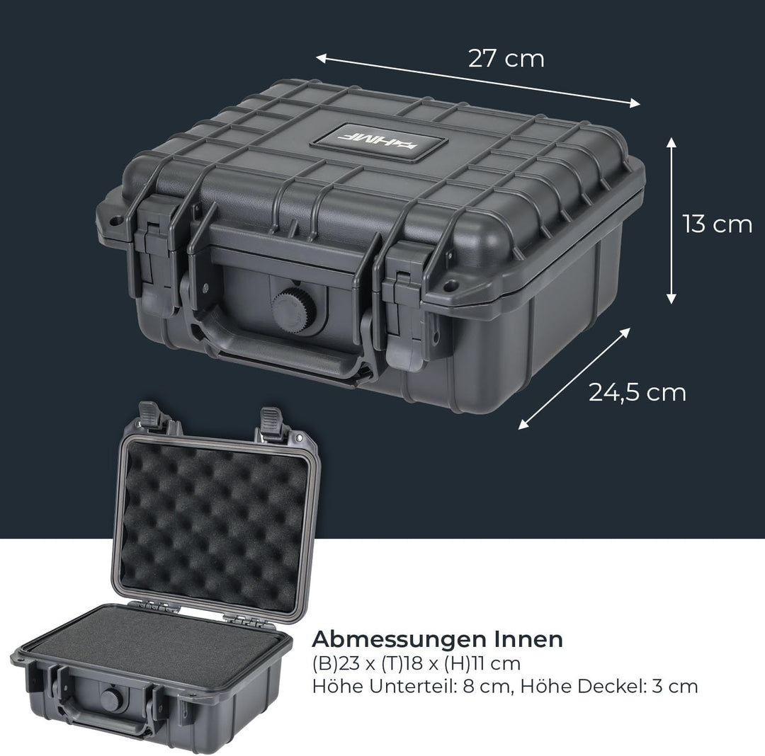 HMF ODK100 Outdoor-Fotokoffer, Transportkoffer mit Rasterschaumstoff | 27 x 24,5 x 13 cm, 27 x 24,5